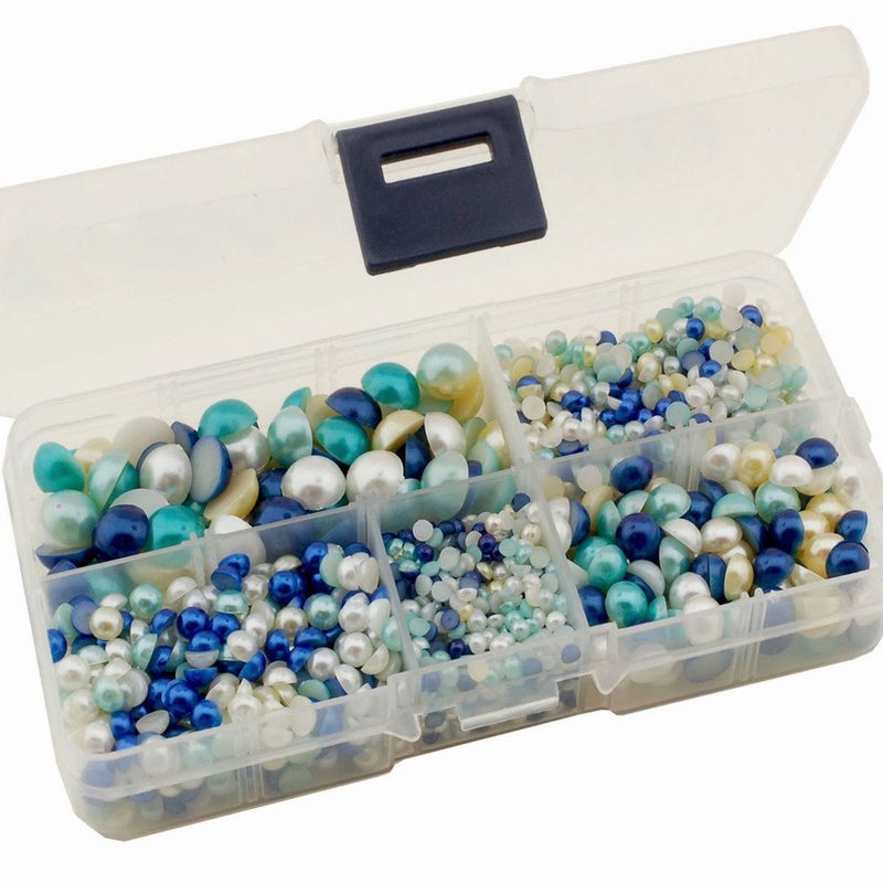 Summer-Ray.com Summer-Ray 3mm to 10mm White  Ivory  Baby Maize & Blue Flat Back Pearl Collection in Storage Box - Image 2